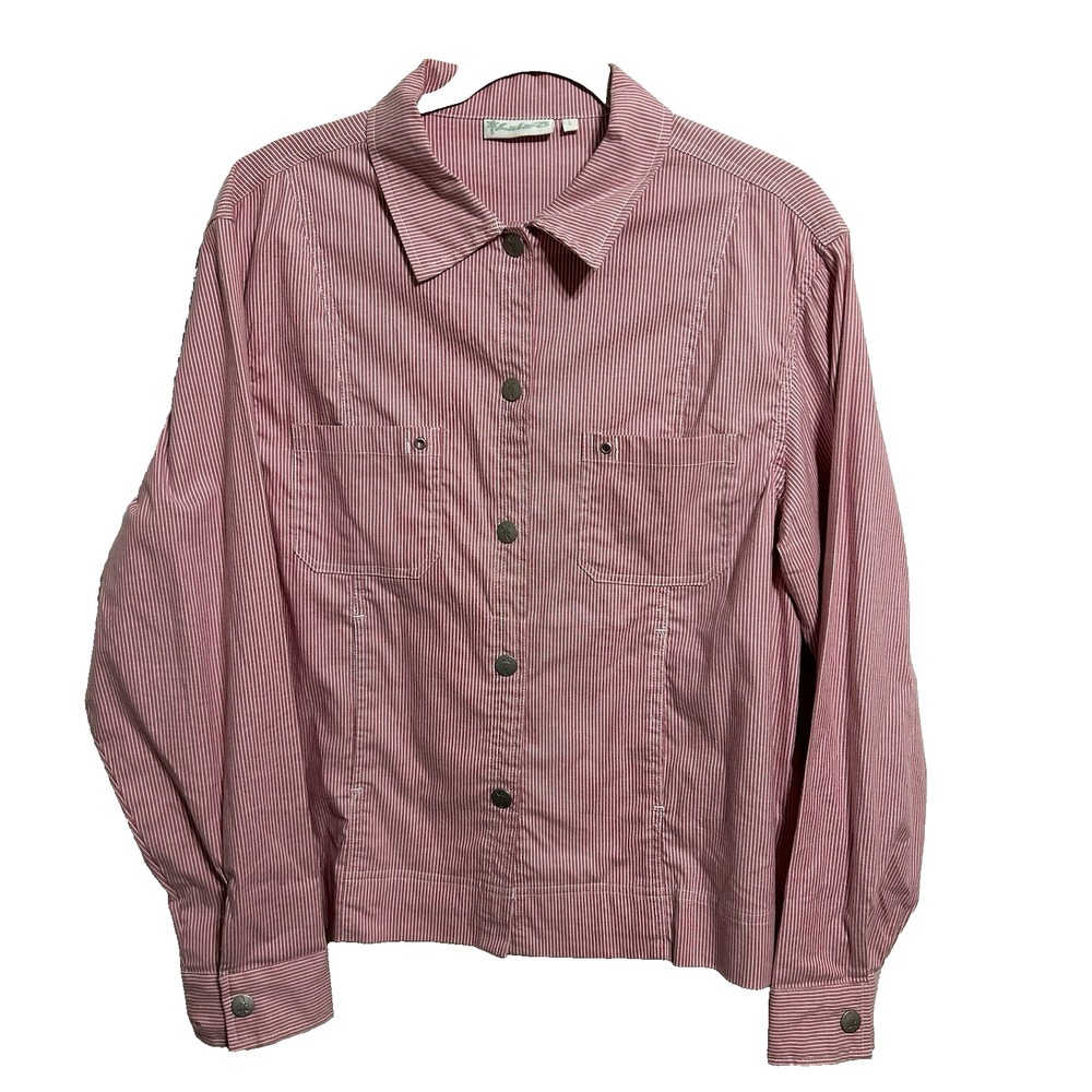 Lulu B Key West Red Stripe Jacket Womens Collard Button Up Cotton Large‎ Vintage
